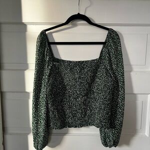 Abercrombie & Fitch Green Floral Smocked Blouse – Square Neck – XL – NWOT